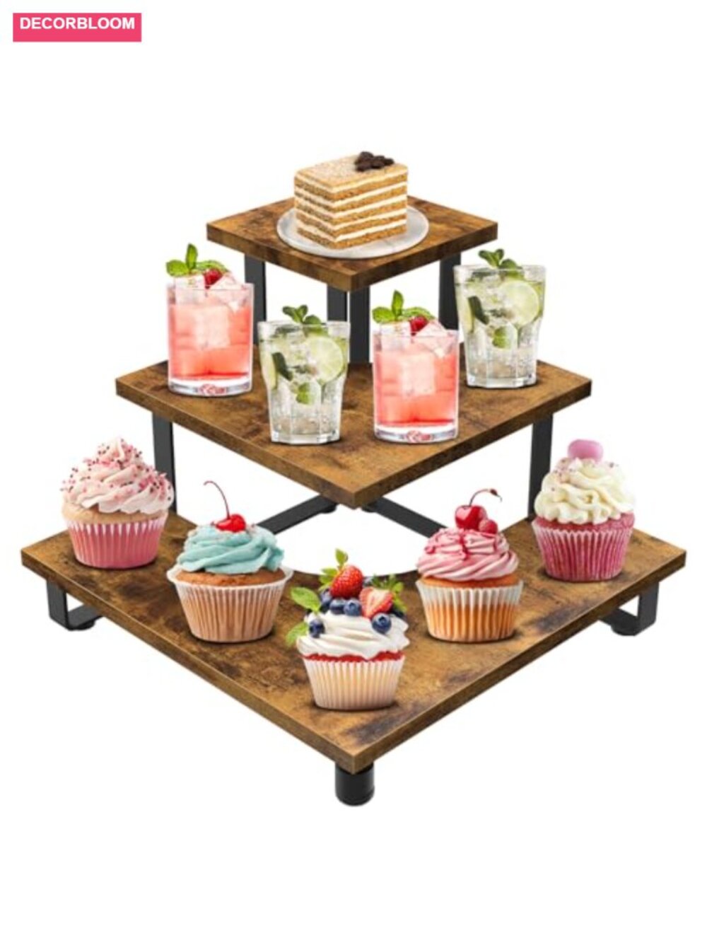 3-Tier Corner Wooden Display Stand Riser for Desserts & Merchandise